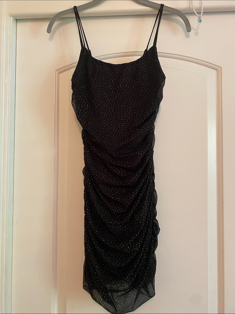 Lucy in the Sky Black Sparkle Ruched Mini Dress
